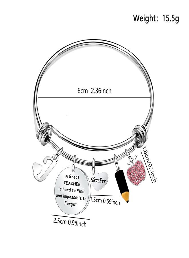 Aeora Thank You Silver A - Z 26 Initial Letter Dangle Bangle Adjustable Jewelry Gift For Women Lady Teacher Birthday Christmas Teacher's Day Thanksgiving Day,Student Back To School End Of Term Graduation Season Gift For Teacher (J) - Image 2